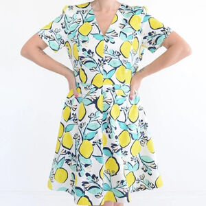 Draper James Lemon Orchard Love Circle  White & Yellow Fit & Flare Dress 12